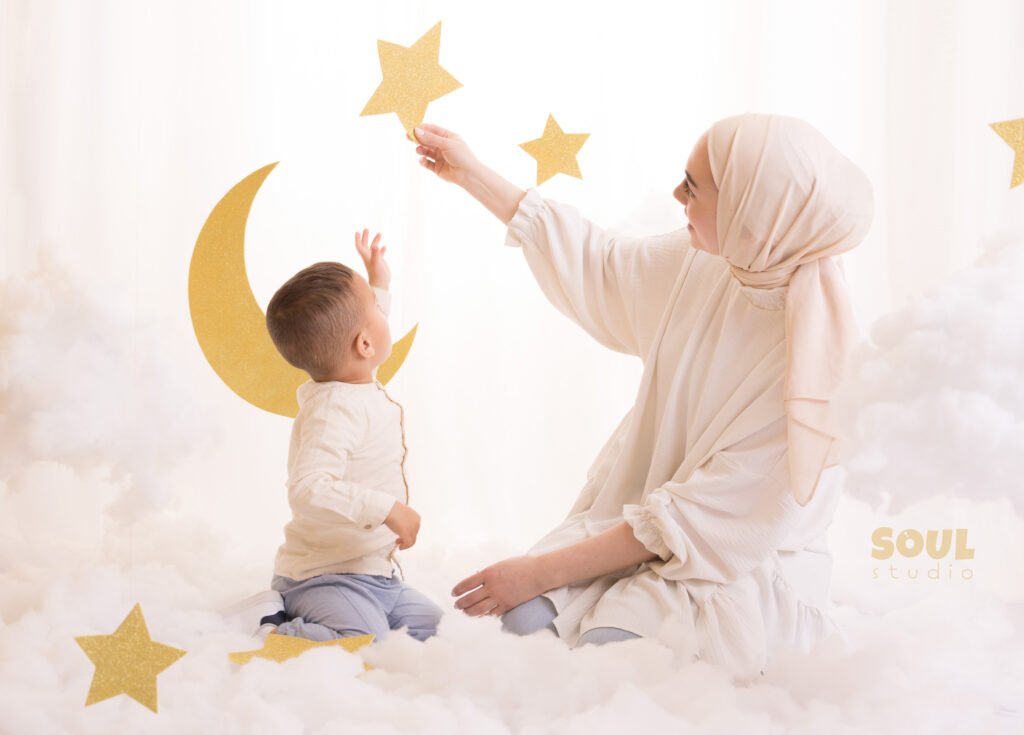 dreamy stars clouds sky dreams moon light white golden children baby sitter ramadan princess fairy