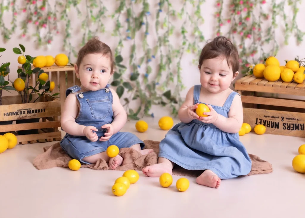 Lemon-themed baby portrait with bright yellow styling at Soul Studio, Dabouq